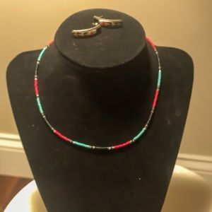 Turquoise, coral, and onyx necklace set